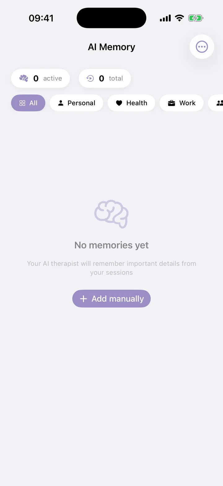 Pantalla de control de memoria de la IA en Beliora para ver, editar, desactivar y borrar recuerdos